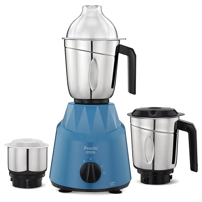 Preethi Crystal Mixer Grinder 500 Watt with 3 Jars (Blue)