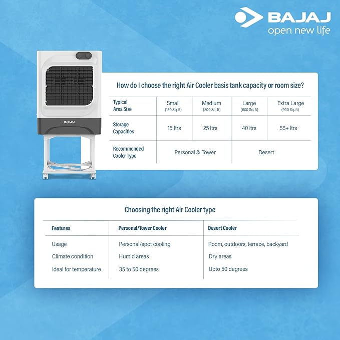 BAJAJ MDB60 DESSERT AIR COOLER,60L, WITH TYPHOON BLOWER TECHNOLOGY, 70 FEET POWERFUL AIR THROW-ItsBen LifeStyle