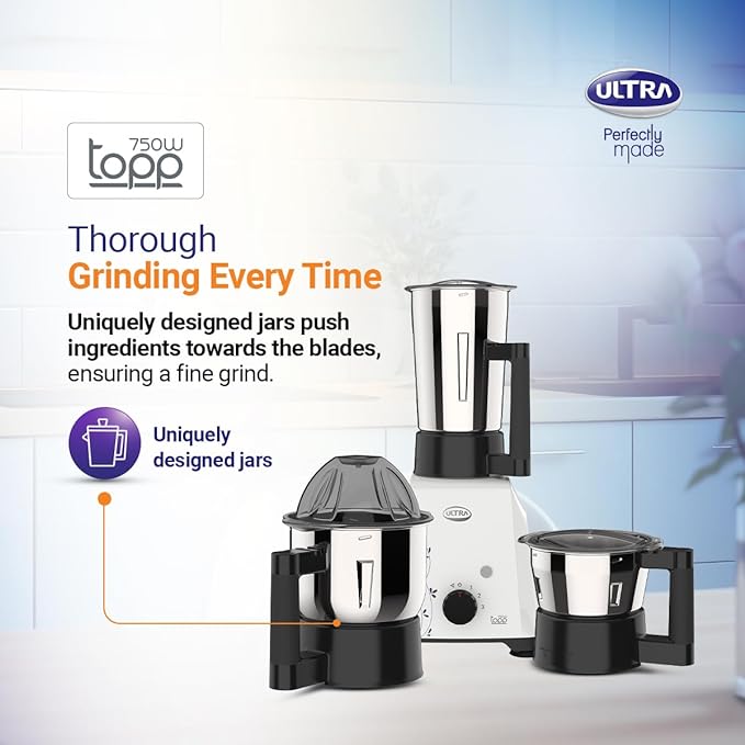 ULTRA Topp 750 Watts 3 Jar Mixer Grinder Blue-ItsBen LifeStyle