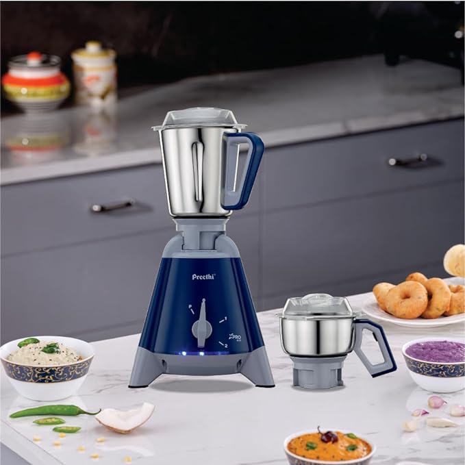 Preethi Xpro Duo MG-198 1300 W Commercial Mixer Grinder with 2 Jars ( 0.75L Chutney Jar + 2L Wet Grinding, Stainless steel), Tripad Metal Motor Stand, Blue-ItsBen LifeStyle