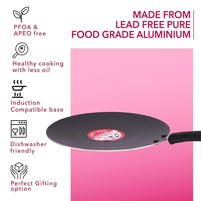 Thangam Premium Non-Stick Concave Roti Tawa | 260mm | 2.4mm Thickness | Greblon C2 Coated | Red (Pack of 1) | PFOA, APEO Free | Griddle with Heat-Resistant Handle | for Cooking Roti, Chapathi-ItsBen LifeStyle