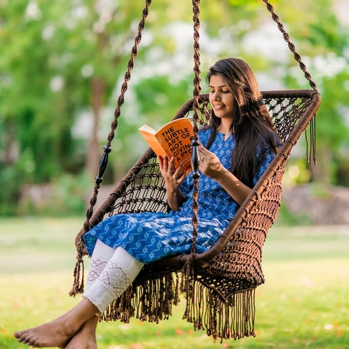 SWINGZY Premium Rectangle-Shaped Swing Chair/Hammock Swing For Adults/Jhula For Adults/Wooden Swing For Living Room/Swing For Balcony/Swing Chair For Adults For Home(Brown),96 Cm,66 Cm