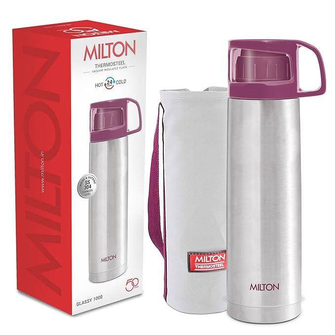 Milton Glassy Flask 1000ml Vaccum Flasks - Milton Thermosteel Plain Lid 1000 Flask , 1 Litre