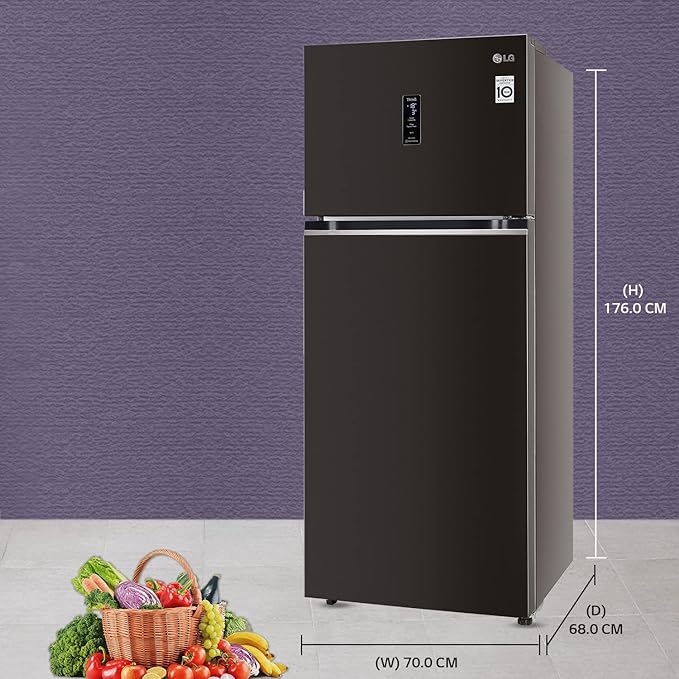 LG 423 Litres 3 Star Frost Free Double Door Smart Wi-Fi Enabled Refrigerator with Fresh O Zone (GL-T422VESX.DESZEB, Ebony Sheen fridge)-ItsBen LifeStyle