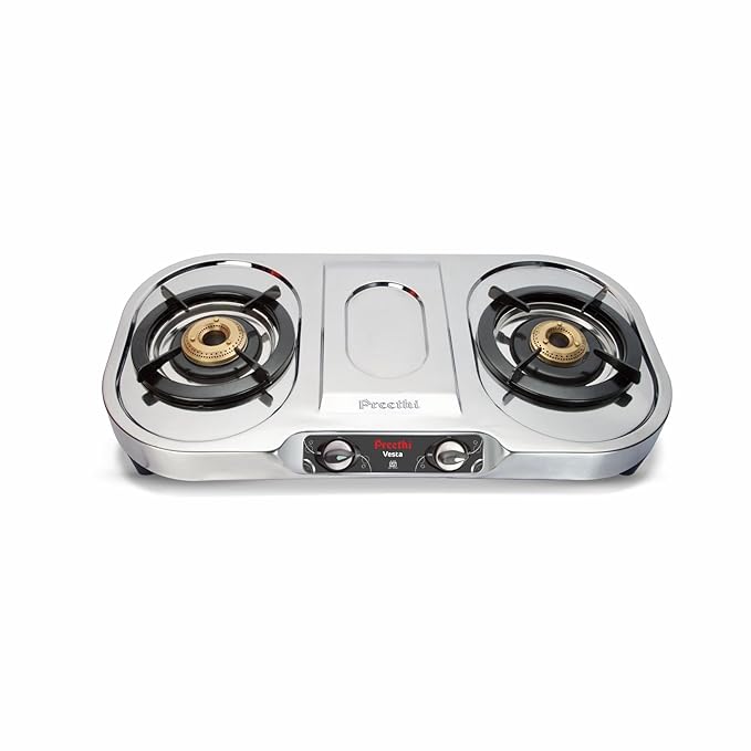 Preethi Vesta Stainless Steel Manual 2-Burner Gas Stove, (Silver) 14-Pieces-ItsBen LifeStyle