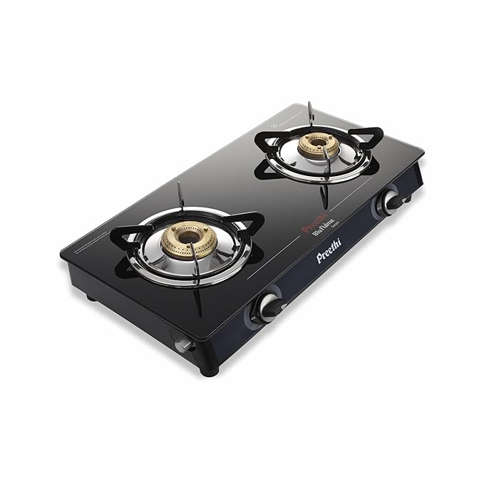 Preethi Blu Flame Smart Glass top 2 Burner Gas Stove (Black, Manual)-ItsBen LifeStyle