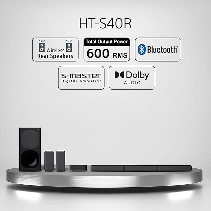 Sony HT-S40R Real 5.1ch Dolby Audio Soundbar for TV with Subwoofer & Wireless Rear Speakers, 5.1ch Home Theatre System (600W, Bluetooth & USB Connectivity, HDMI & Optical Connectivity, Sound Mode)-ItsBen LifeStyle