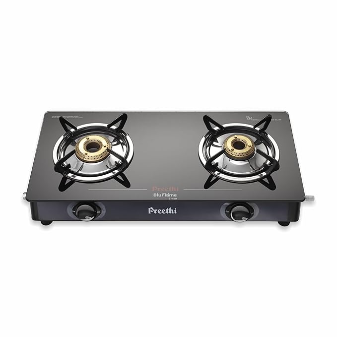 Preethi Blu Flame Smart Glass top 2 Burner Gas Stove (Black, Manual)-ItsBen LifeStyle