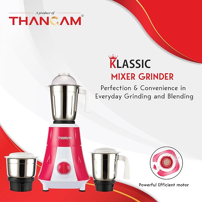 Thangam 550W Watt Mixer Grinder with 3 Stainless Steel Jar Mixer Grinder - Pink-ItsBen LifeStyle