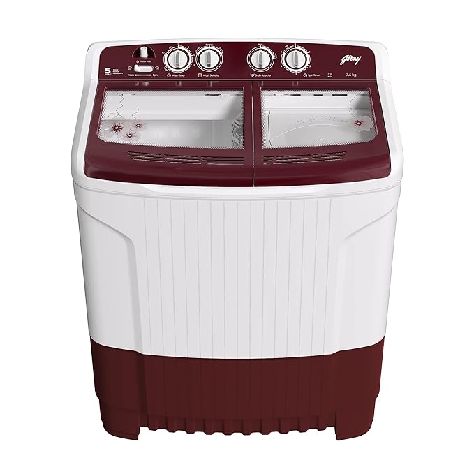 Godrej Edge 7.5 Kg 5 star Semi-Automatic Top Loading Washing Machine Appliance (WS EDGE 75 5.0 TB3 M WNRD, Wine Red, Toughened glass lids)-ItsBen LifeStyle