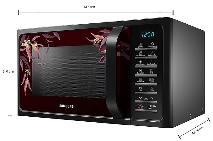 Samsung 28 L Convection Microwave Oven with SlimFry (MC28H5025VR/TL, Black Delight Red Pattern)-ItsBen LifeStyle