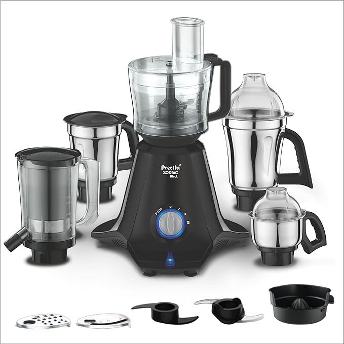 Preethi Zodiac Mg-218 750 Watts Mixer Grinder With 5 Jars (3 Stainless Steel Jars +1 Juicer Jar+1 Master Chef Plus Food Processor Jar),Black/Light Grey,5 Yrs Warranty & Lifelong Free Service,Black-ItsBen LifeStyle