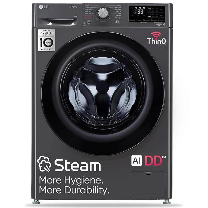 LG 9 Kg 5 Star Wi-Fi Inverter AI Direct-Drive Touch Panel Fully Automatic Front Load Washing Machine (FHV1409Z4M, Steam for Hygiene, In-Built Heater, 6 Motion DD, Middle Black)-ItsBen LifeStyle