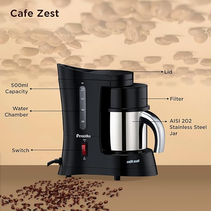 Preethi Cafe Zest CM210 Drip Coffee Maker (Black), 31 Cup-ItsBen LifeStyle