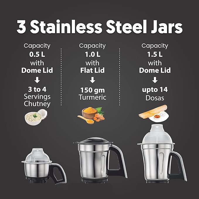 Preethi Zodiac Mg-218 750 Watts Mixer Grinder With 5 Jars (3 Stainless Steel Jars +1 Juicer Jar+1 Master Chef Plus Food Processor Jar),Black/Light Grey,5 Yrs Warranty & Lifelong Free Service,Black-ItsBen LifeStyle