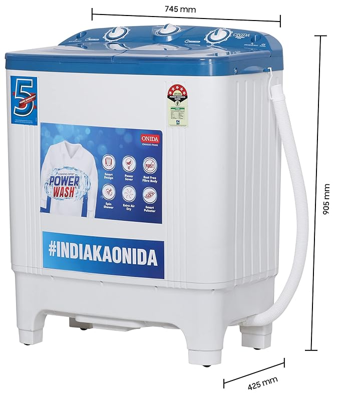 ONIDA 6.5 kg 5 Star Semi Automatic Top Load, Blue (S65OB)-ItsBen LifeStyle