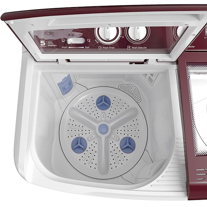 Godrej Edge 7.5 Kg 5 star Semi-Automatic Top Loading Washing Machine Appliance (WS EDGE 75 5.0 TB3 M WNRD, Wine Red, Toughened glass lids)-ItsBen LifeStyle