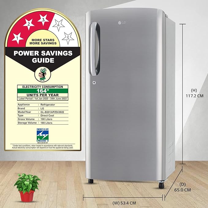 LG 185 L 3 Star Direct-Cool Single Door Refrigerator (GL-B201APZD, Shiny Steel, Fast Ice Making fridge)-ItsBen LifeStyle