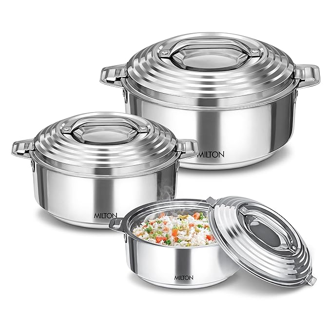 MILTON Galaxia Gift Set Silver Pack of 3 Serve Casserole Set  (1000 ml, 1500 ml, 2500 ml)