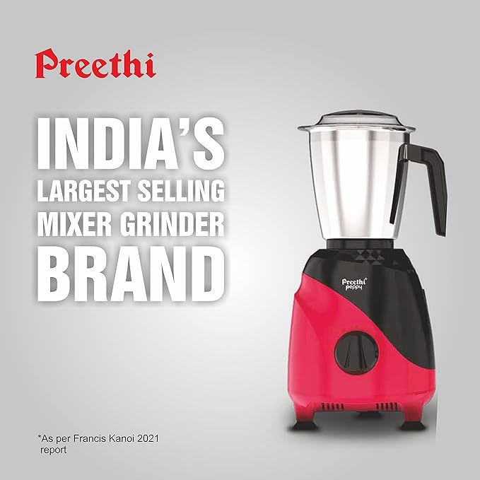 Preethi Peppy MG-245 mixer grinder, 750 watt, Black & Red, 3 jars, Vega W5 Motor with 5yr Warranty & Lifelong Free Service-ItsBen LifeStyle