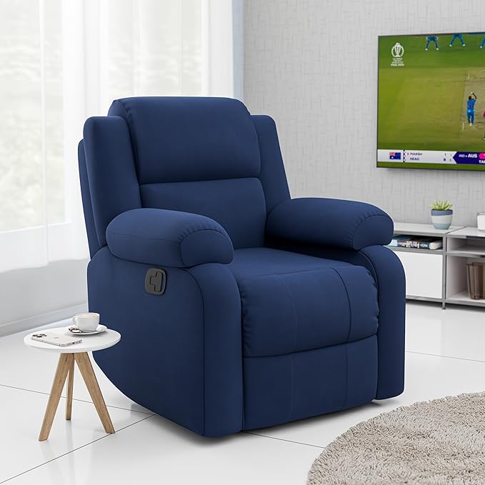 Green Soul® Comfy | 1 Seater Recliner Sofa with Soft Suede Fabric & Luxuriously Padded Body | Recliner for Relaxing at Home | 3 Years Warranty Color (Blue) | Installation Provided