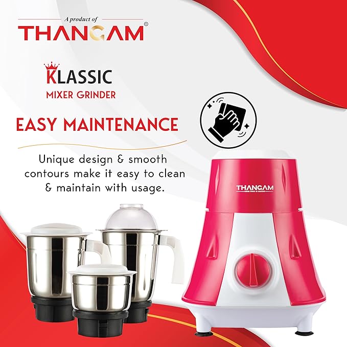 Thangam 550W Watt Mixer Grinder with 3 Stainless Steel Jar Mixer Grinder - Pink-ItsBen LifeStyle