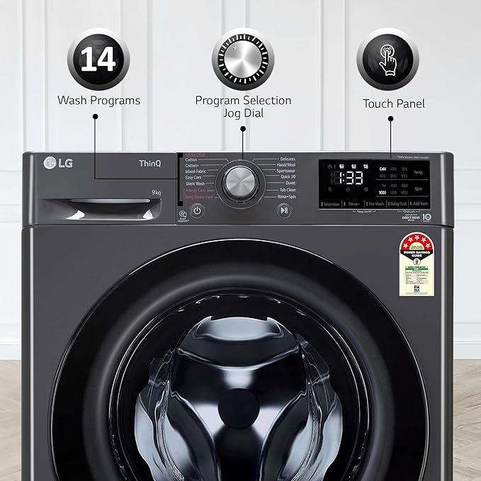 LG 9 Kg 5 Star Wi-Fi Inverter AI Direct-Drive Touch Panel Fully Automatic Front Load Washing Machine (FHV1409Z4M, Steam for Hygiene, In-Built Heater, 6 Motion DD, Middle Black)-ItsBen LifeStyle