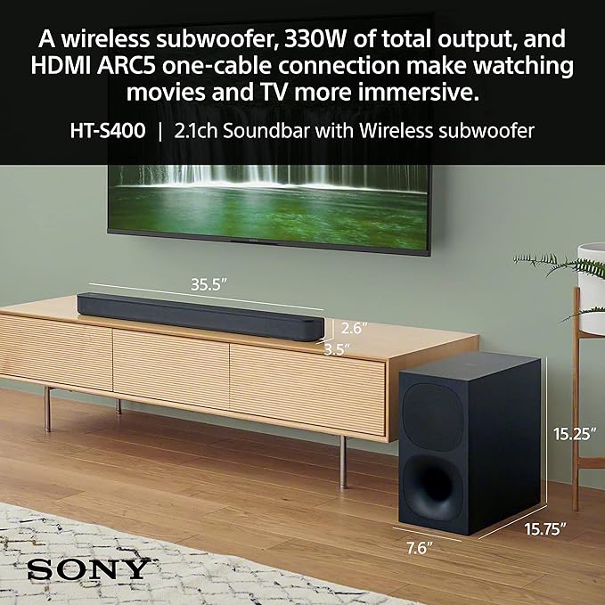 Sony HT-S400 2.1ch soundbar with Powerful Wireless subwoofer, S-Force PRO Front Surround Sound and Dolby Digital (330W, Wireless Connectivity, Bluetooth)-ItsBen LifeStyle