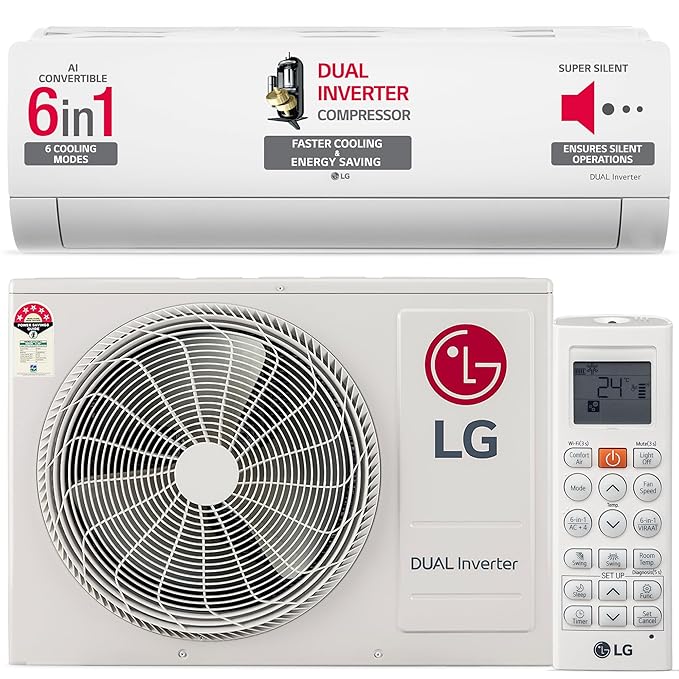 LG 1 Ton 5 Star AI Dual Inverter Split Ac (Copper, Super Convertible 6-In-1 Cooling, 4 Way Swing, HD Filter with Anti-Virus Protection, Faster Cooling & Energy Saving, TS-Q14YNZE, White)