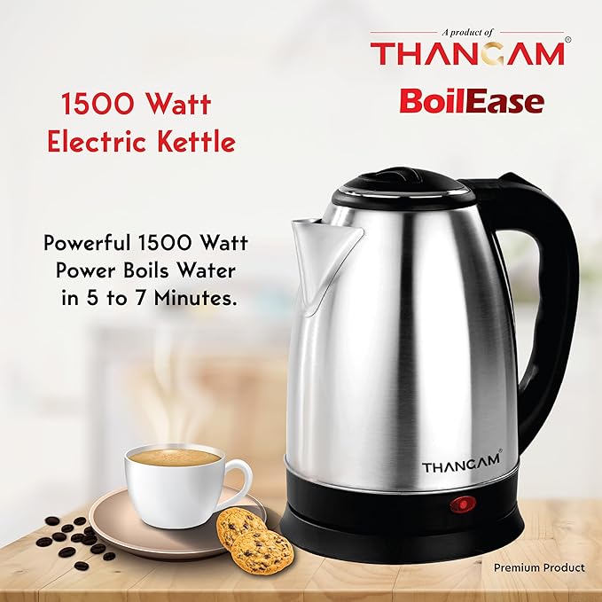 Thangam Electric Stainless Steel Kettle 1.8 Litre | 230V - 1500W | for Boiling Water, Stainless Steel, Single Touch Lid Locking (1.8 Litre)-ItsBen LifeStyle