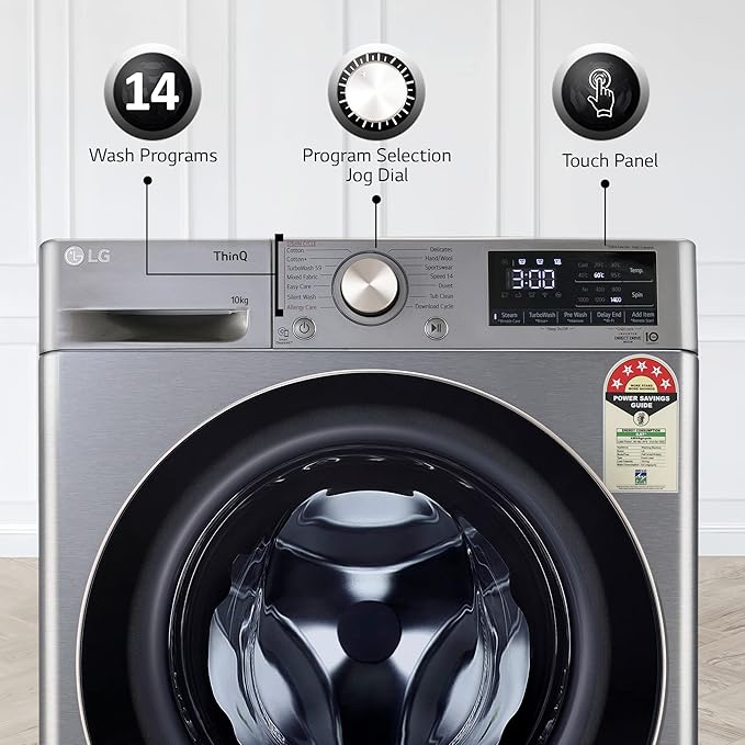 LG 10 Kg 5 Star Ai Direct Drive Wi-Fi Inverter Fully Front Load Automatic Front-Loading Washing Machine (Fhp1410Z7P, Turbowash & Steam For Hygiene Wash, Platinum)-ItsBen LifeStyle