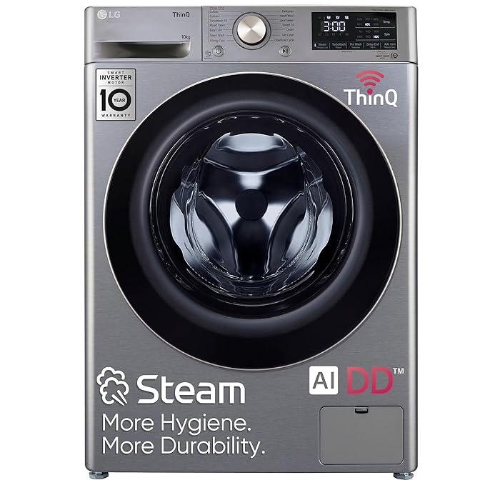 LG 10 Kg 5 Star Ai Direct Drive Wi-Fi Inverter Fully Front Load Automatic Front-Loading Washing Machine (Fhp1410Z7P, Turbowash & Steam For Hygiene Wash, Platinum)-ItsBen LifeStyle