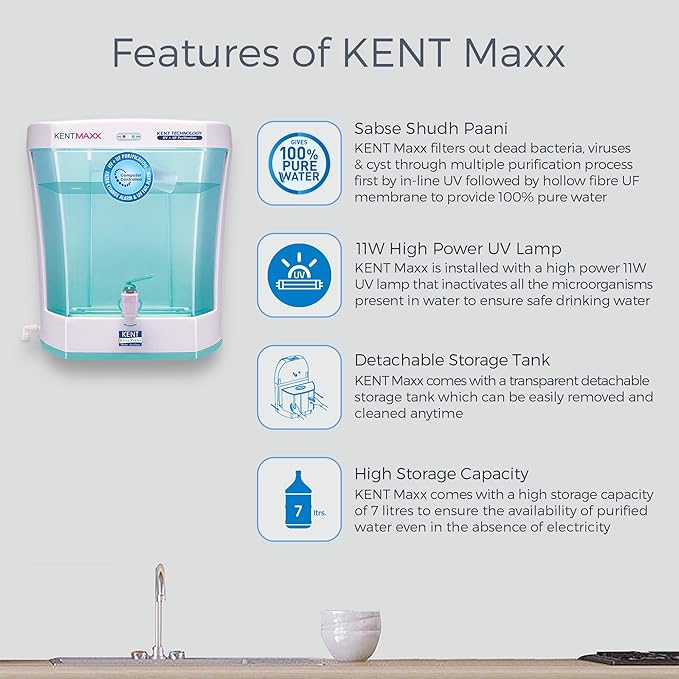 KENT MAXX (11013) 7 L UV + UF Water Purifier  (White & Blue)-ItsBen LifeStyle