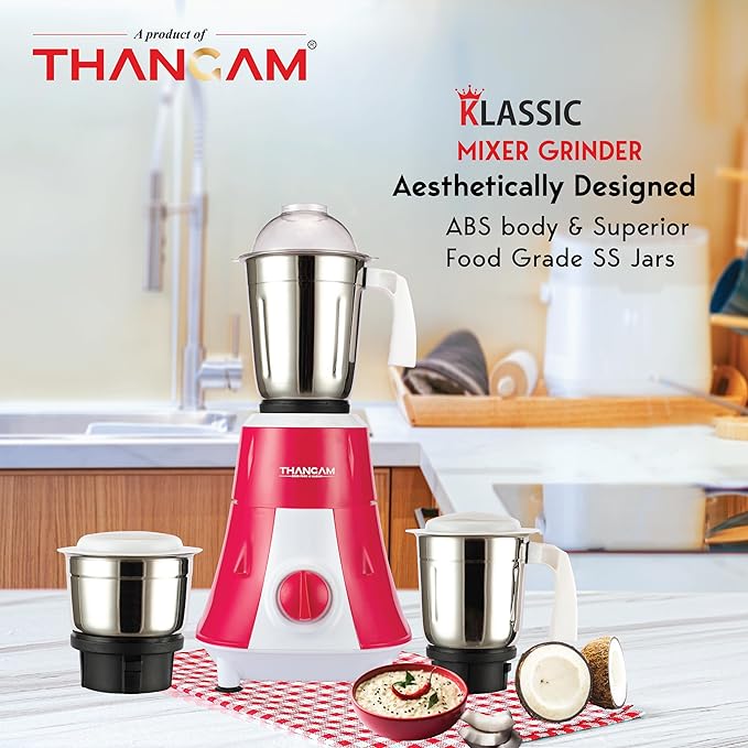 Thangam 550W Watt Mixer Grinder with 3 Stainless Steel Jar Mixer Grinder - Pink-ItsBen LifeStyle