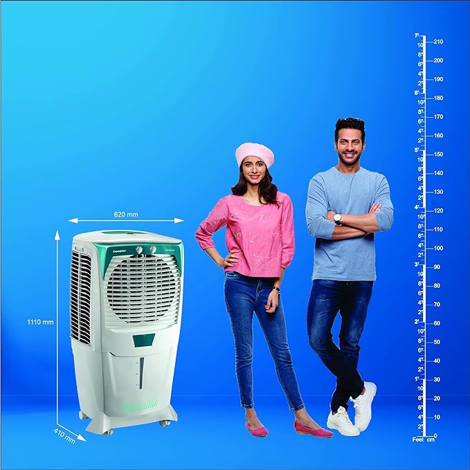 Crompton Ozone Desert Air Cooler- 55L; with Everlast Pump, Auto Fill, 4-Way Air Deflection and High Density Honeycomb pads; White & Teal-ItsBen LifeStyle