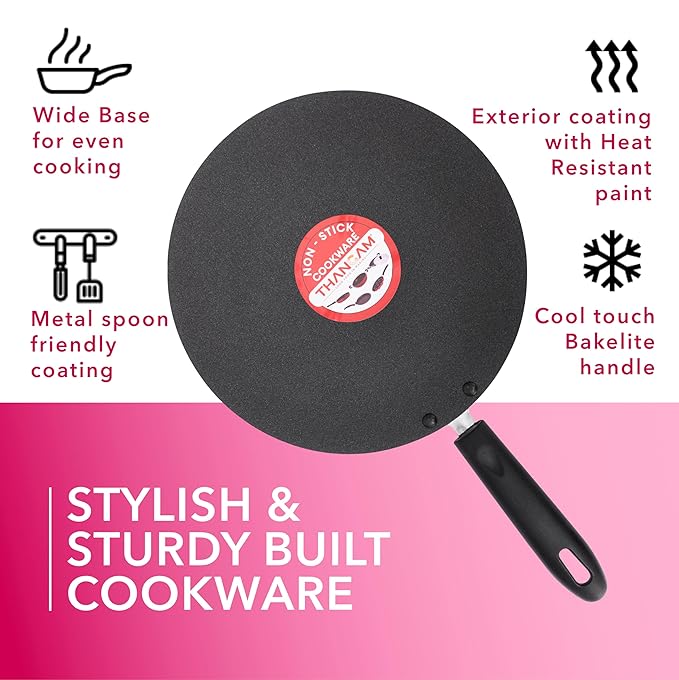 Thangam Premium Non-Stick Concave Roti Tawa | 260mm | 2.4mm Thickness | Greblon C2 Coated | Red (Pack of 1) | PFOA, APEO Free | Griddle with Heat-Resistant Handle | for Cooking Roti, Chapathi-ItsBen LifeStyle