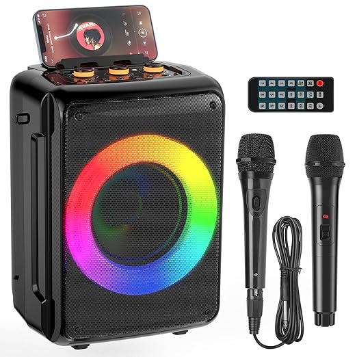 JYX Sound Speaker for Adults and Kids, Best Bluetooth Speakers with 2 Microphones, Portable Party Mini Karaoke Speakers with mic soundbar Box DJ Lights Support REC, PA System Best Gift for Brithday