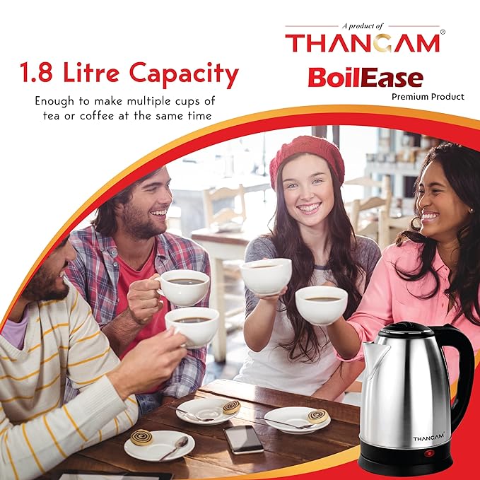 Thangam Electric Stainless Steel Kettle 1.8 Litre | 230V - 1500W | for Boiling Water, Stainless Steel, Single Touch Lid Locking (1.8 Litre)-ItsBen LifeStyle