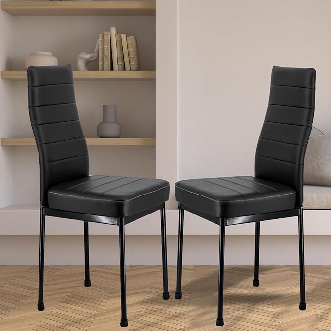 Zidle Bloom Dining Chair for Living Room Set of 2 fau Leather | Bedroom | Restaurant | Cafe| Leatherette Back and Seat Powder Coated Metal Legs (Black) | 1 Year Warranty | Set of 2| pre Assembled