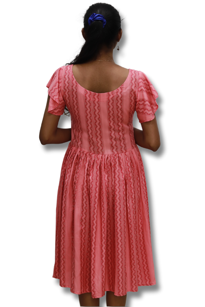Barbie Pink Rayon Ethnic Print Fit and Flare Dress with Bell Sleeve-ItsBen LifeStyle