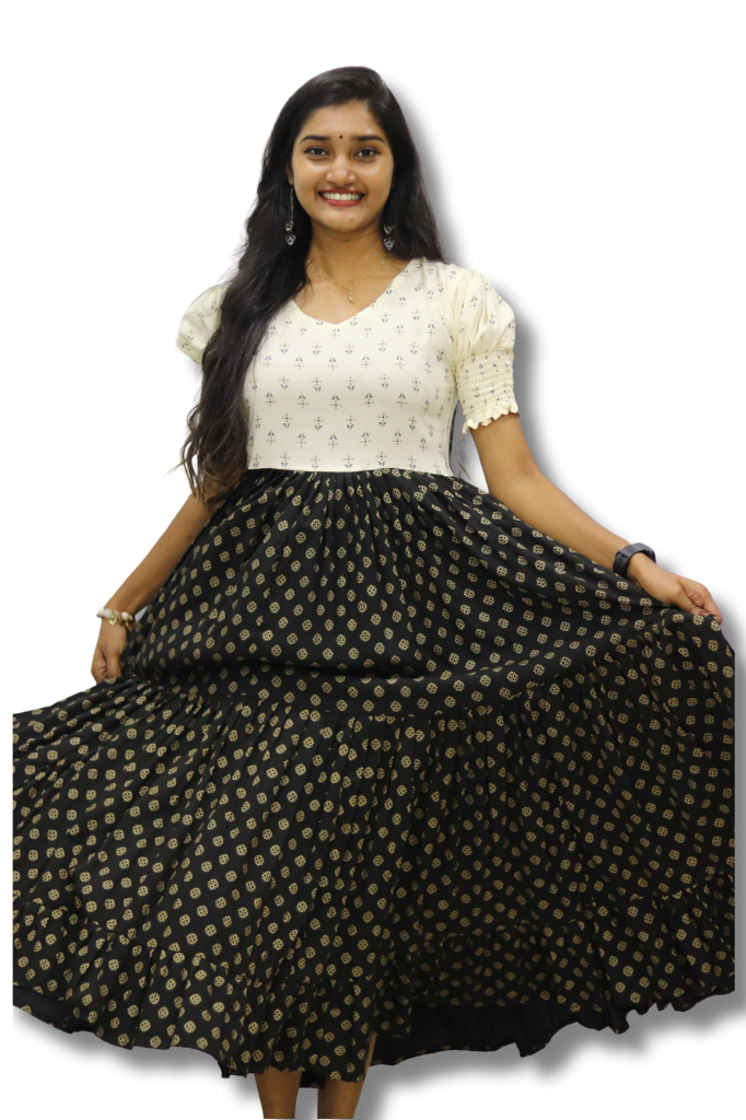 Black And White Rayon Ethnic Print Tiered Maxi Dress-ItsBen LifeStyle