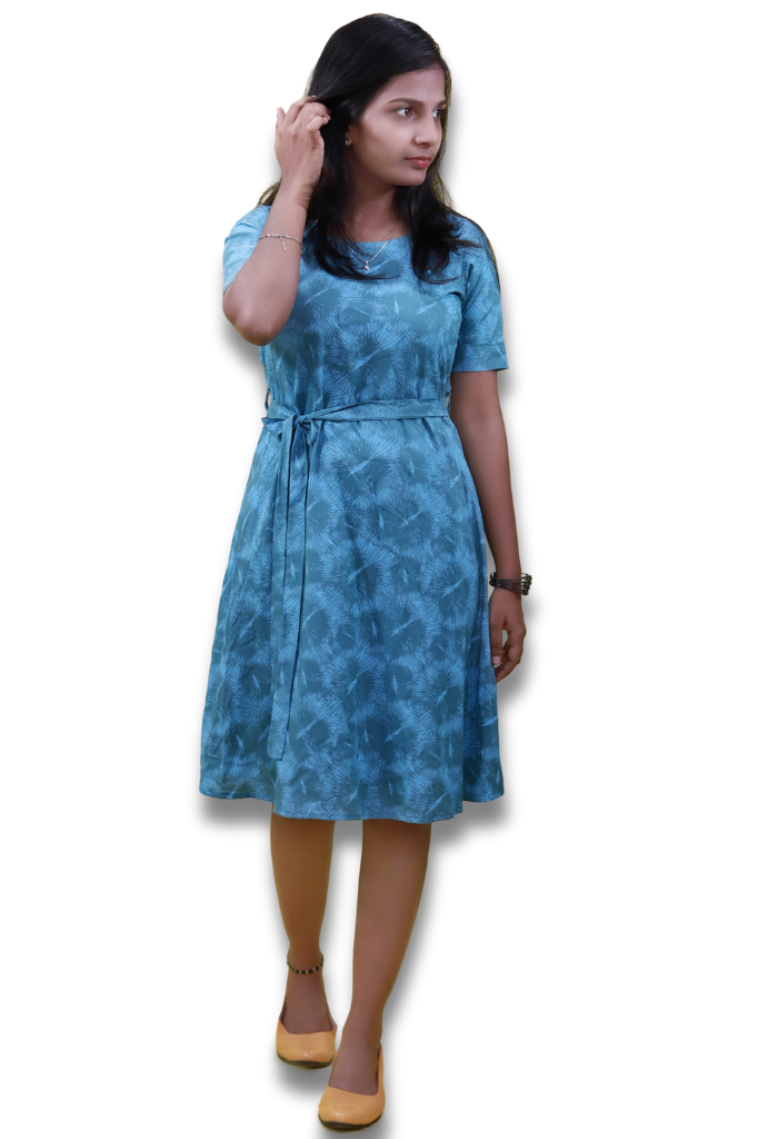 Blue Fit and Flare Dress with Belt-ItsBen LifeStyle