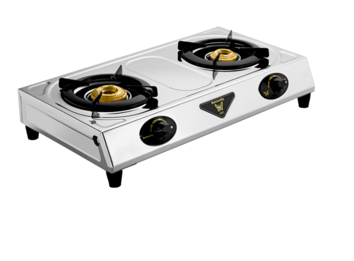 Butterfly Stainless Steel Ace 2 Burner Manual Heating Element Gas Stove (steel, 3-inch)