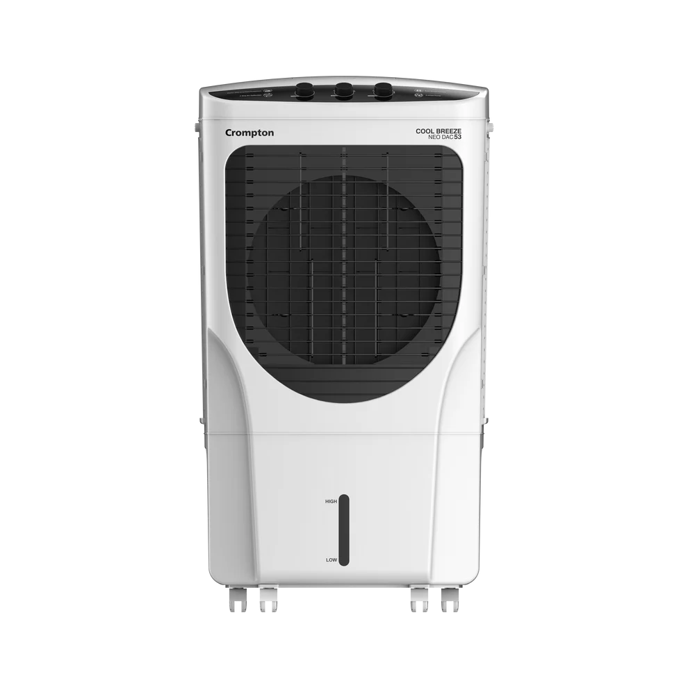 Crompton Cool Breeze DAC Desert Air Cooler- 53L; with Everlast Pump, 4-Way Air Deflection and Honeycomb pads; White & Black