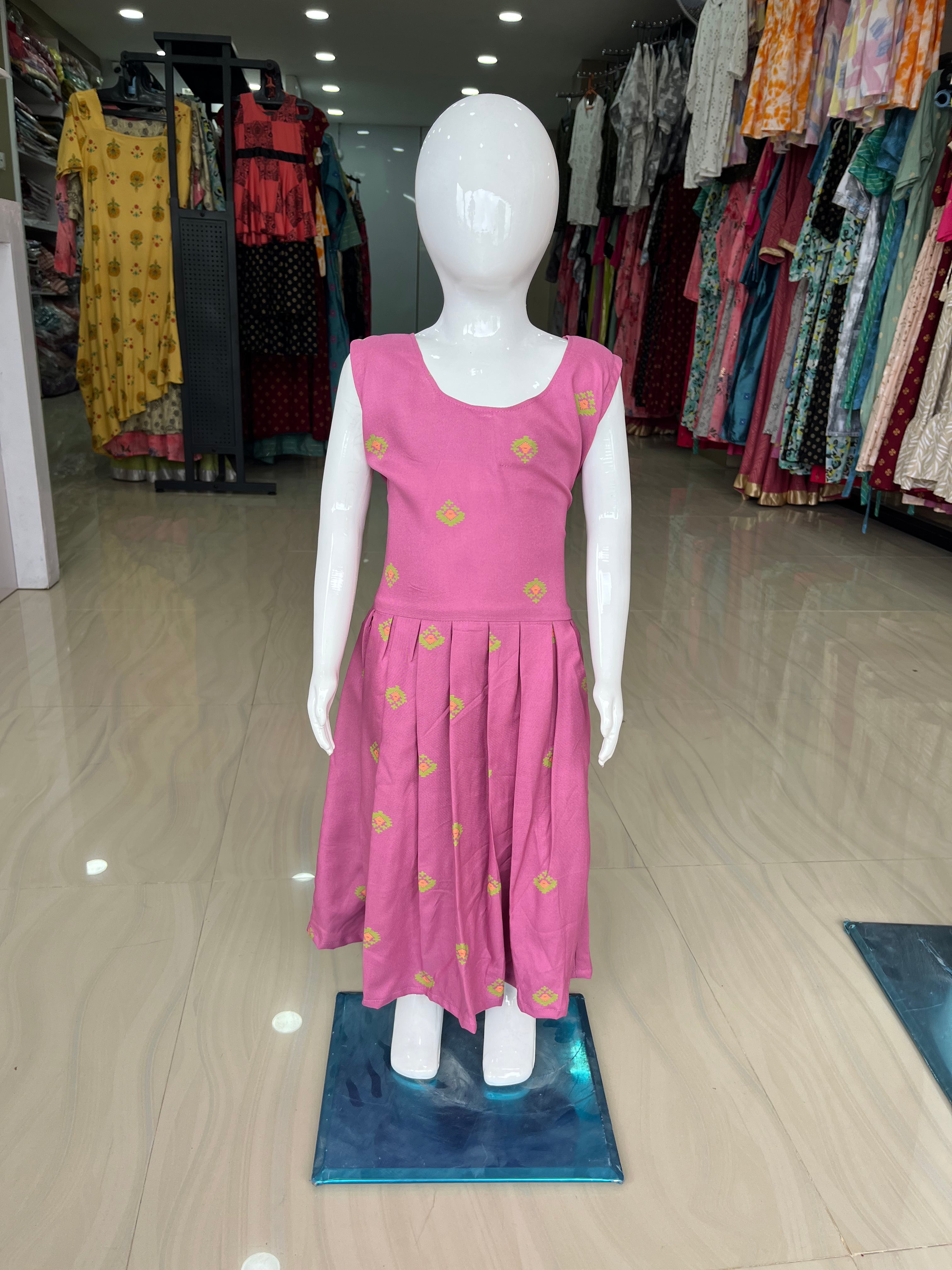 Onion Pink Printed Rayon Dress For Kids-ItsBen LifeStyle