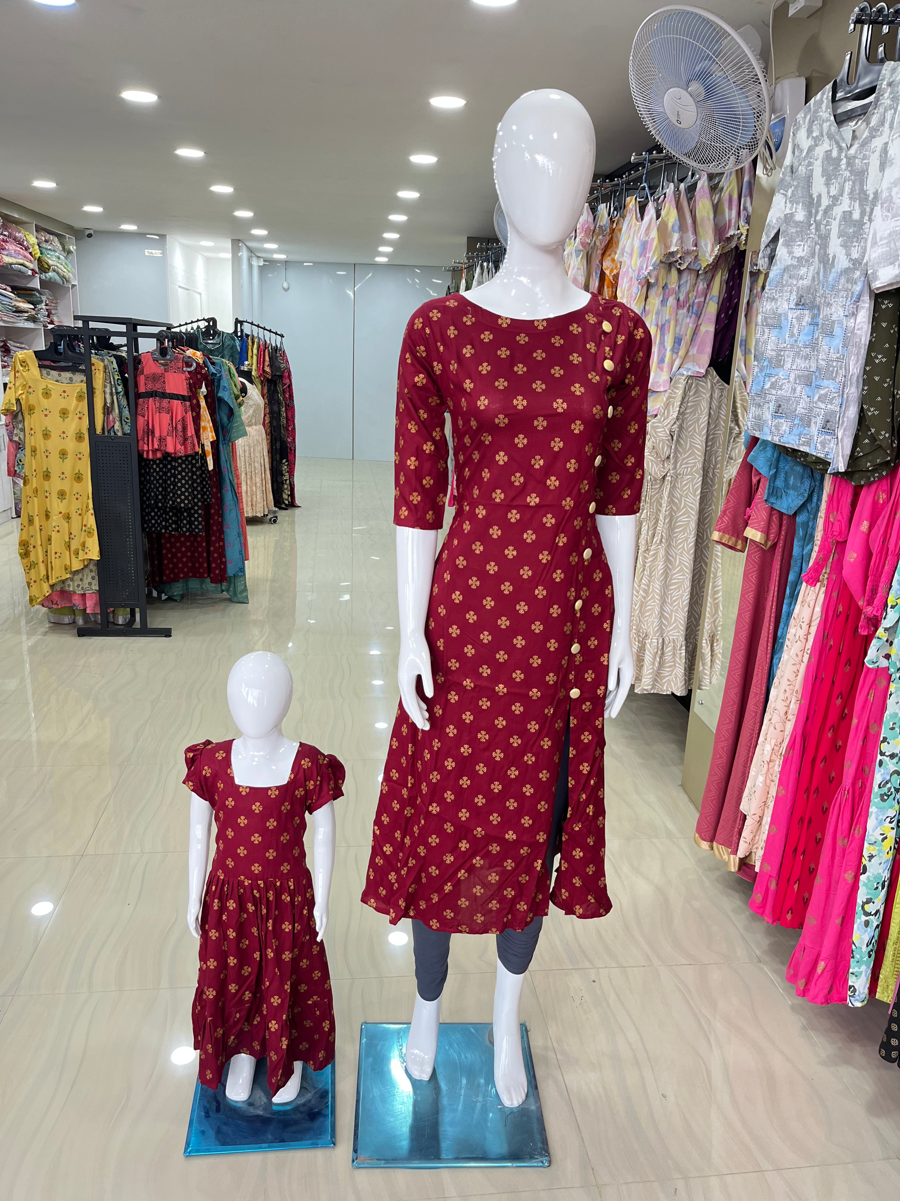 Maroon Printed Mom and Daughter Combo Dress-ItsBen LifeStyle