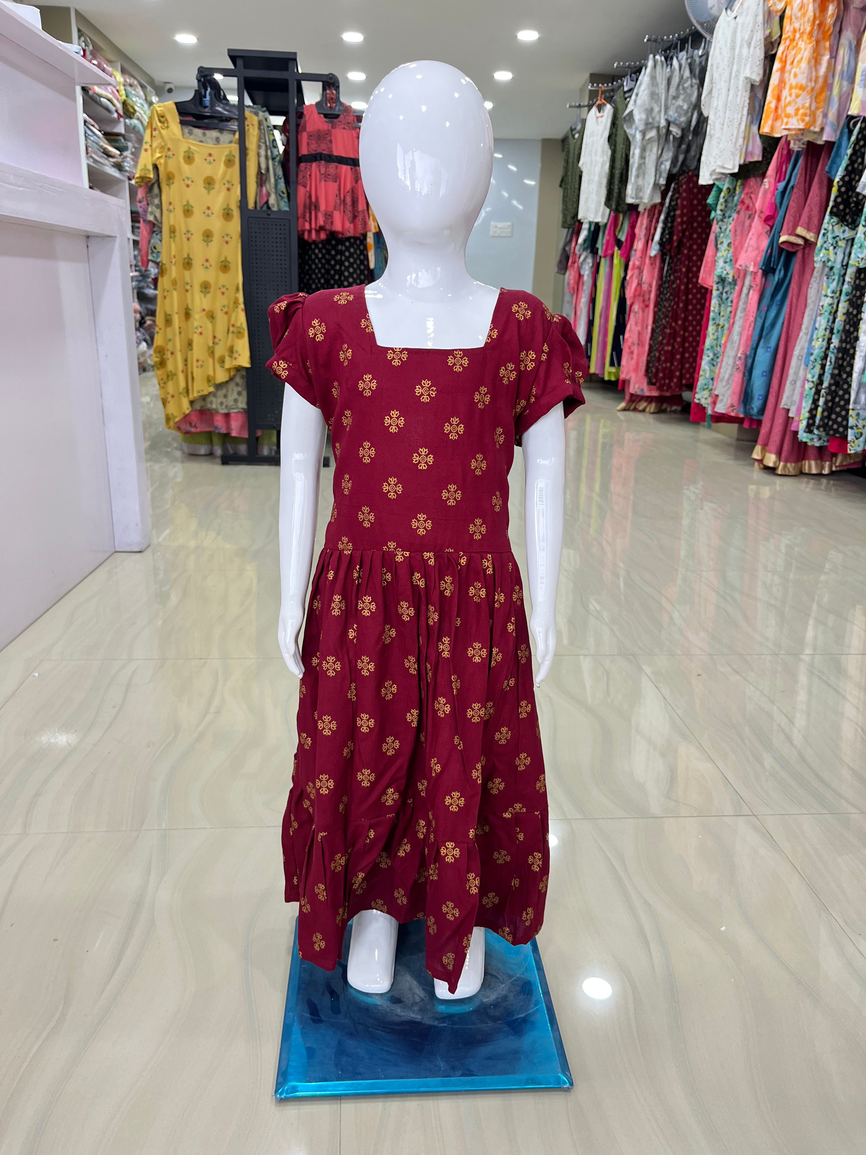 Maroon Printed Mom and Daughter Combo Dress-ItsBen LifeStyle