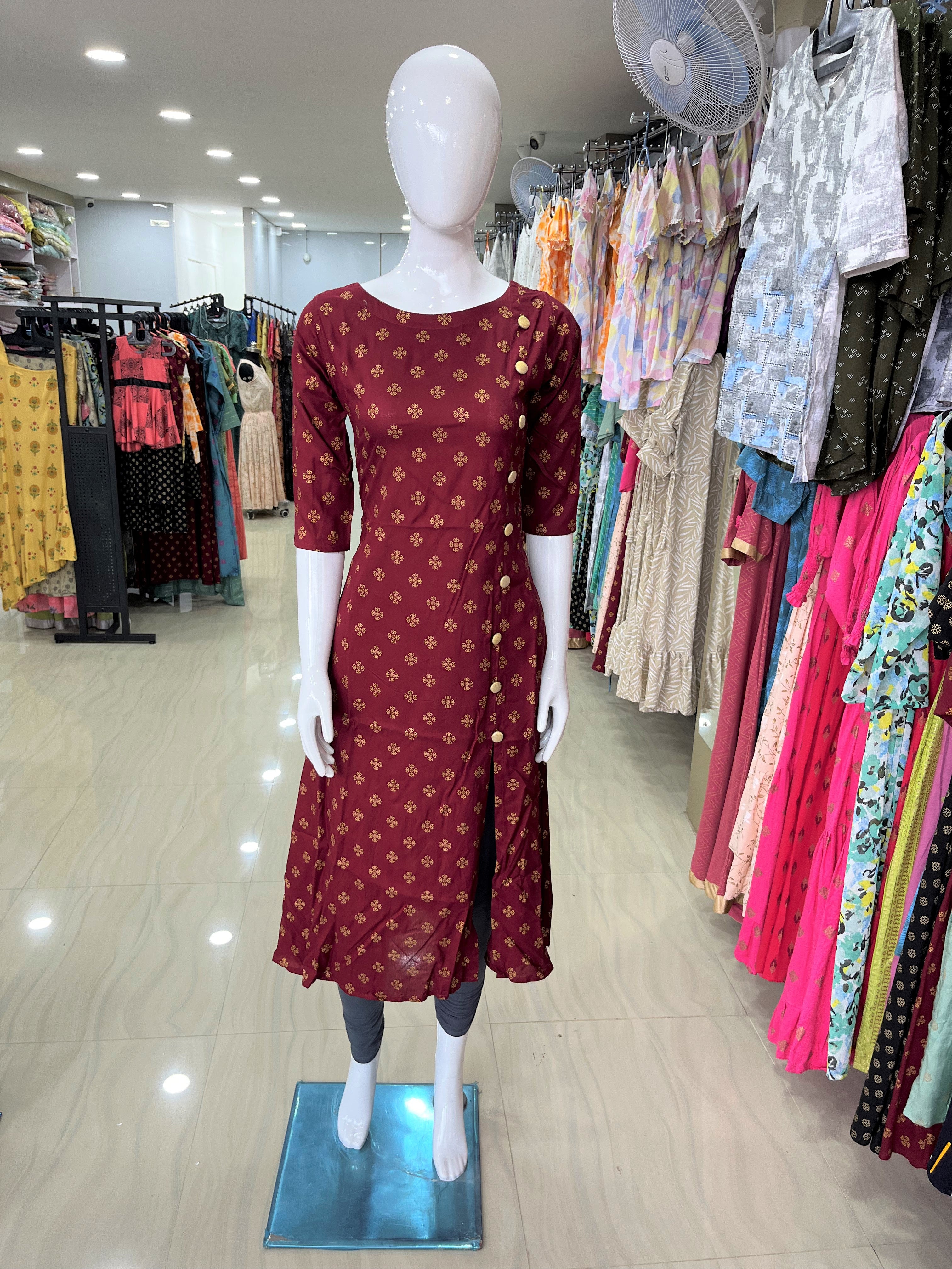 Maroon Printed Mom and Daughter Combo Dress-ItsBen LifeStyle