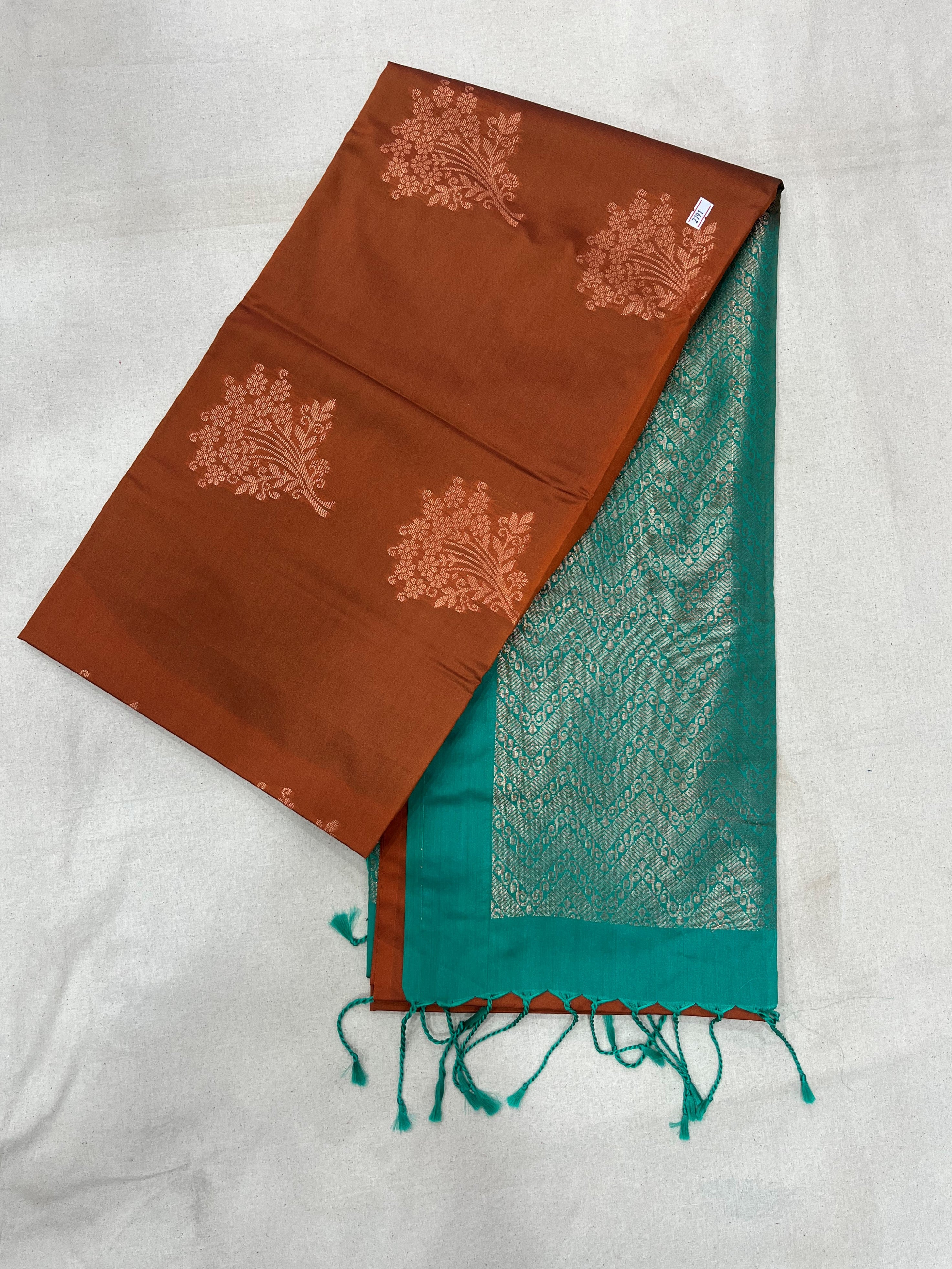 Red Ochre with Green Color Cotton Soft Silk Saree with Zari Weaving Work-ItsBen LifeStyle