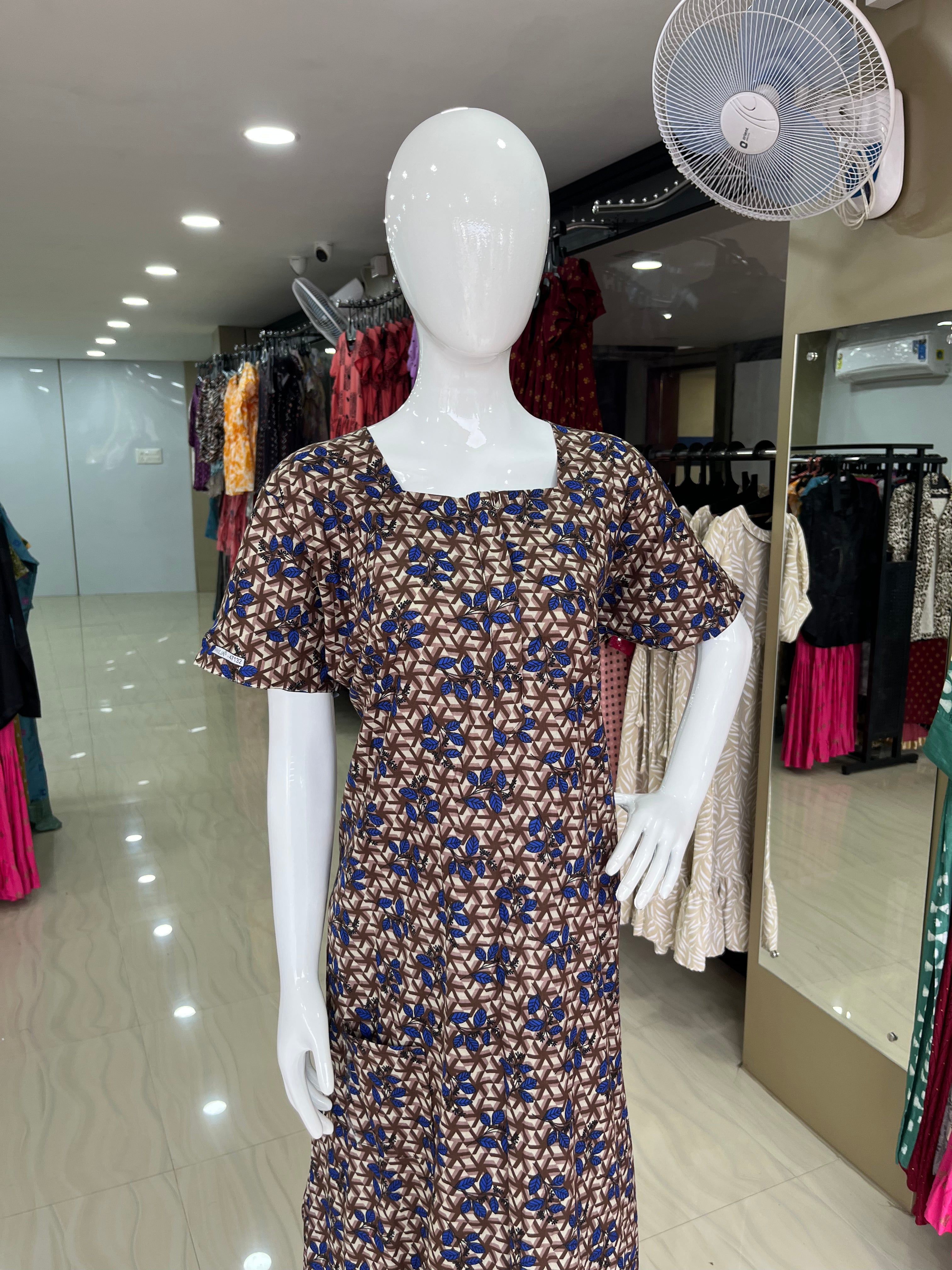 Brown Cotton Floral Printed Maxi Nightdress-ItsBen LifeStyle